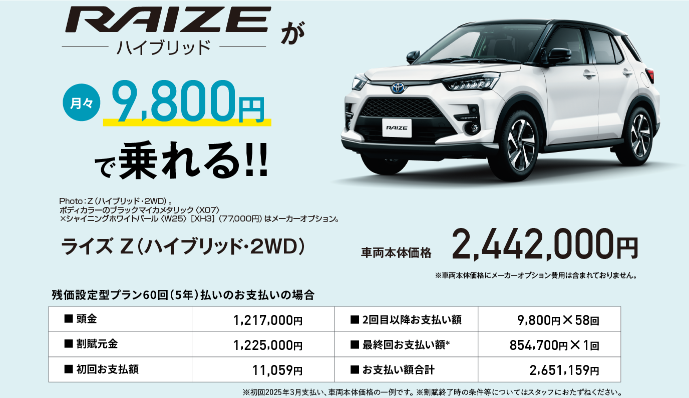 RAIZE ハイブリット 残価設定型プラン