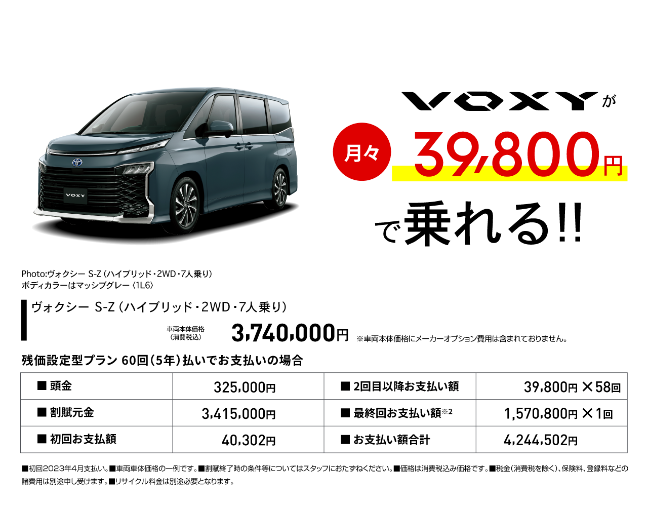 残価設定型プラン　新型ヴォクシーの場合