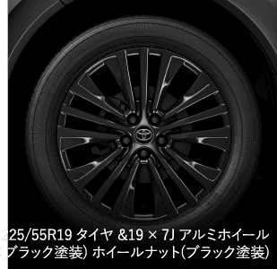 225/55R19 タイヤ &19 × 7J アルミホイール(ブラック塗装) ホイールナット(ブラック塗装)